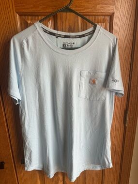 Women’s Carhartt Force Relaxed Fit Pocket T-shirt Light Blue Size XL New